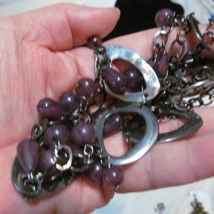 Gun metal chain circles purple beads signed